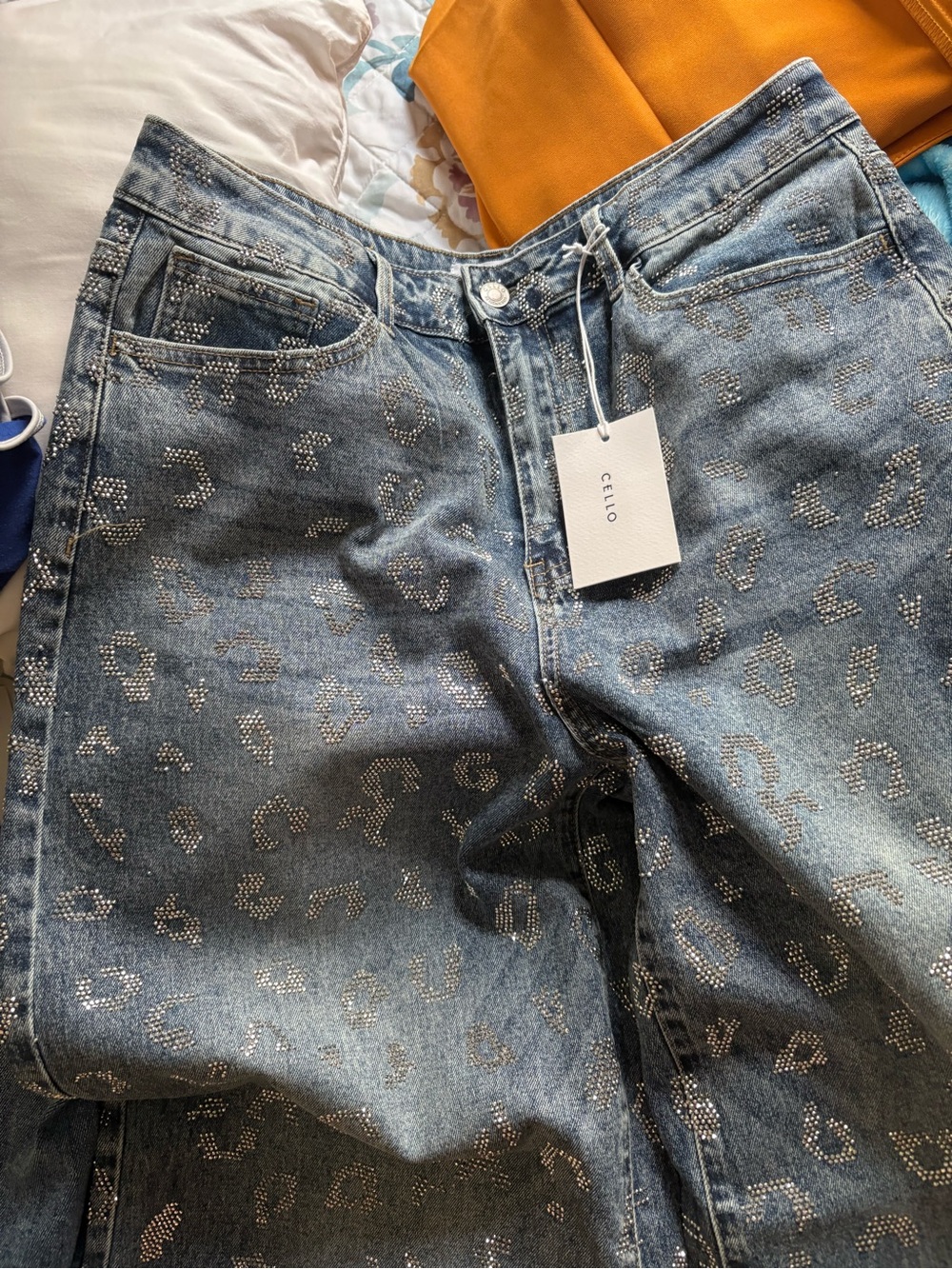 Cello Blue Subtle Leopard Print Wide Leg Jeans - Picture 10 of 11